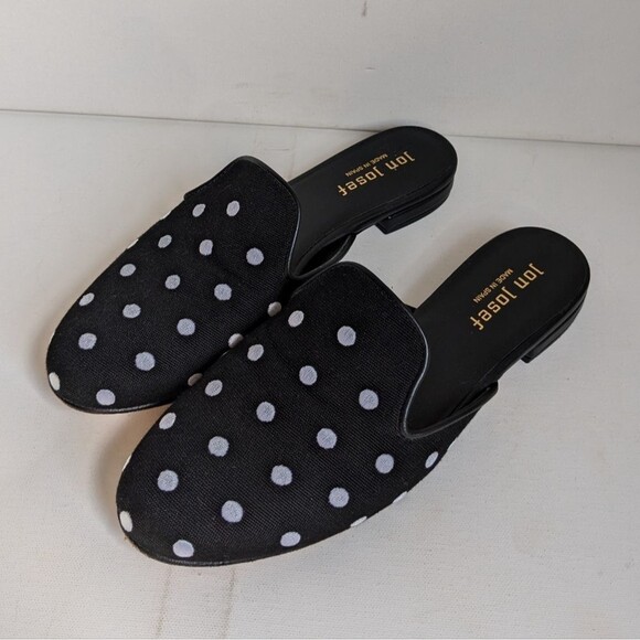 Jon Josef Black Polka Dot Slip On Mules Women's Size 6.5 - Picture 1 of 8